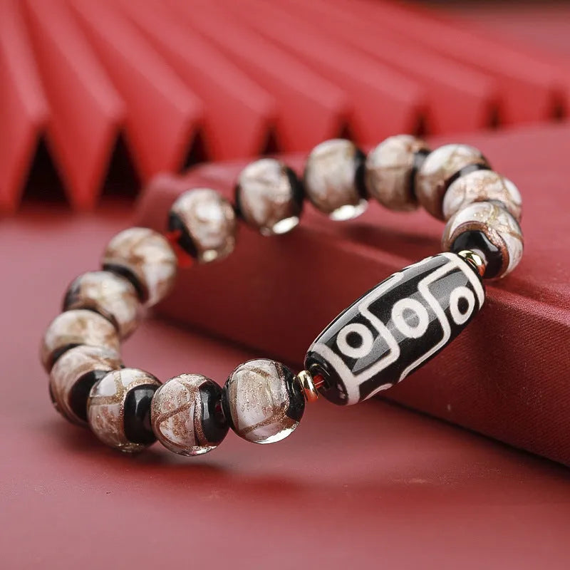 Chinese style coloured glaze bracelet with auspicious patterns and colourful beads in 10mm, 12mm, 14mm sizes