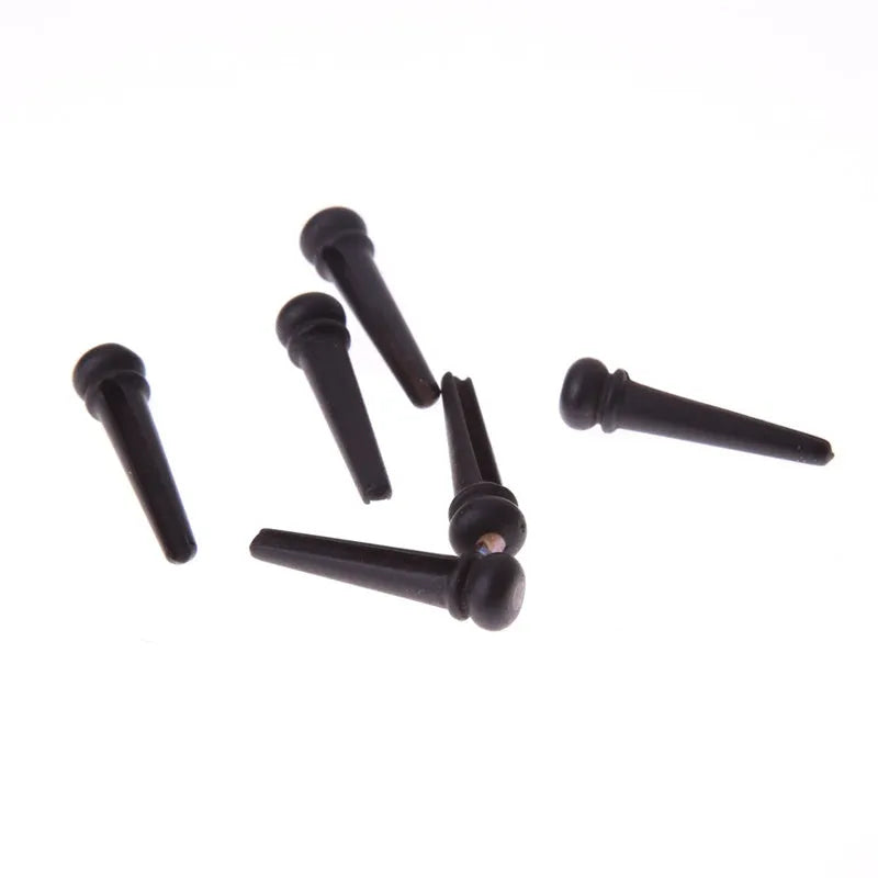 Six ebony guitar bridge pins with matt black finish for folk acoustic guitars