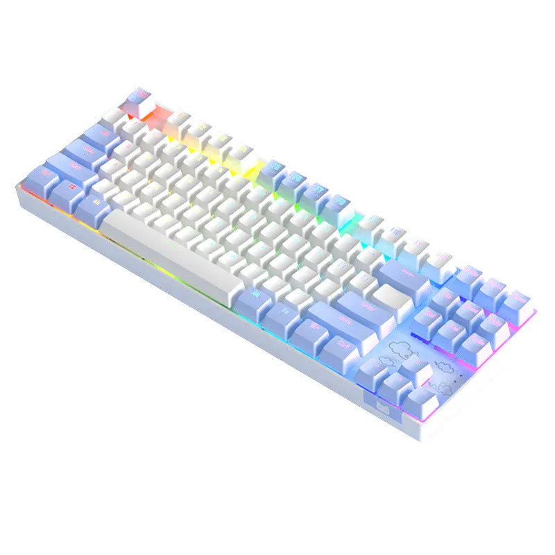 Wireless Bluetooth mechanical keyboard with metal frame in blue white and purple white colour options