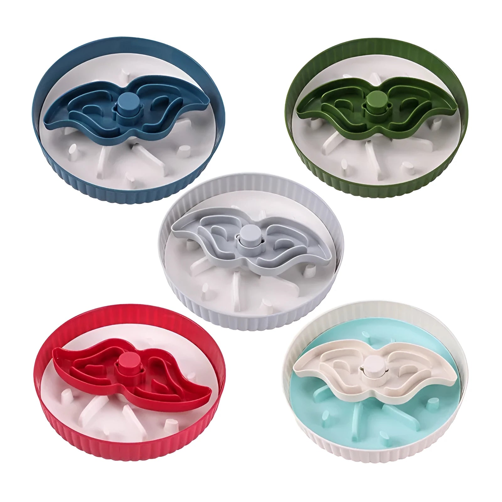 Rotating slow feed dog bowl with silicone lick mat insert in assorted colours