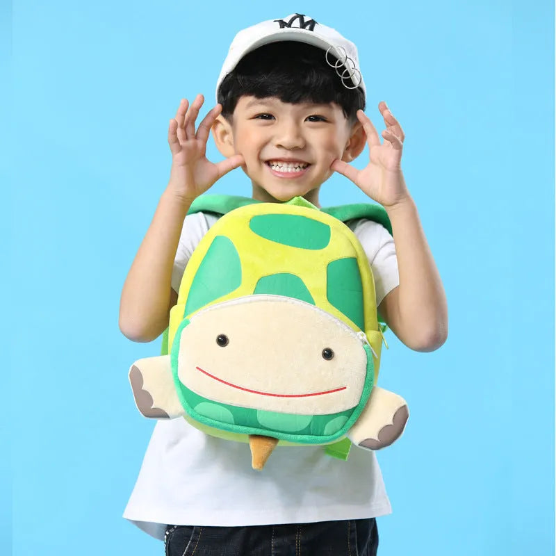 Cute plush animal turtle children's schoolbag backpack with embroidery details and soft carry handle