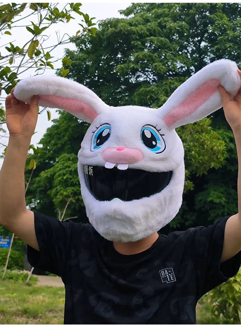 White rabbit head decorative cover for electric motorcycle helmets