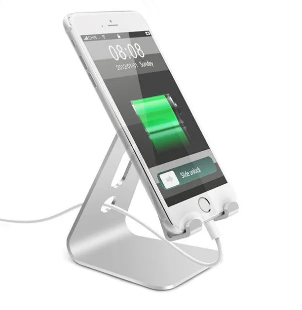 Aluminium Universal Phone Buddy stand holding a mobile phone, shown in silver finish.