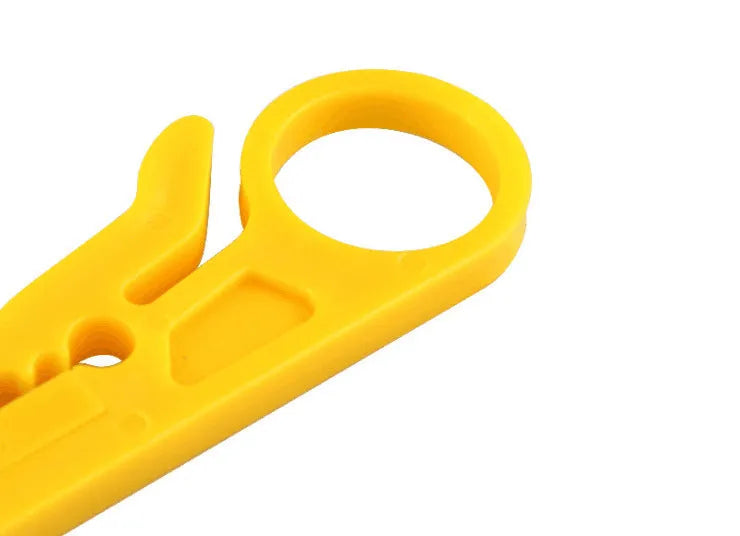 Yellow rubber-handled mini wire stripper tool with metal clamp for 0.6mm cables