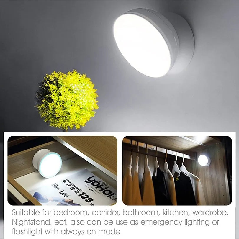 Human body induction night light with 360-degree rotating LED head, motion sensor, USB rechargeable, white colour