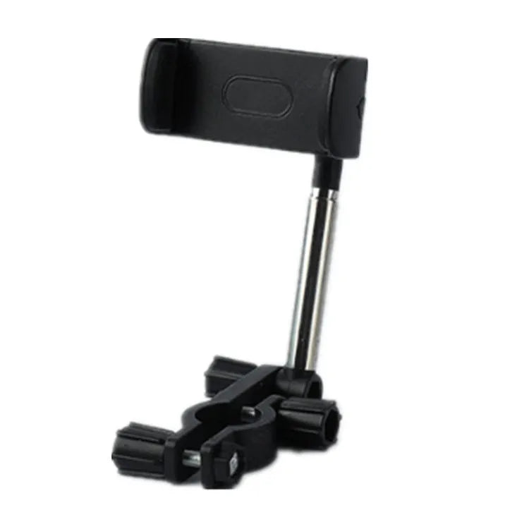 Black mobile phone bracket mounted on car rearview mirror holding smartphone