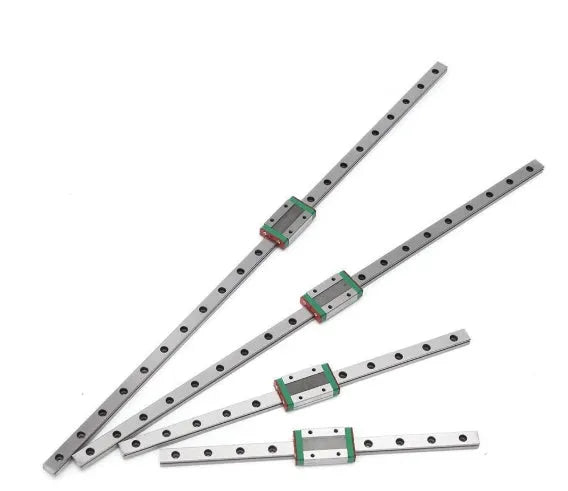 MGN12 stainless steel linear guide block on slide rail showing compact profile and four-point contact design