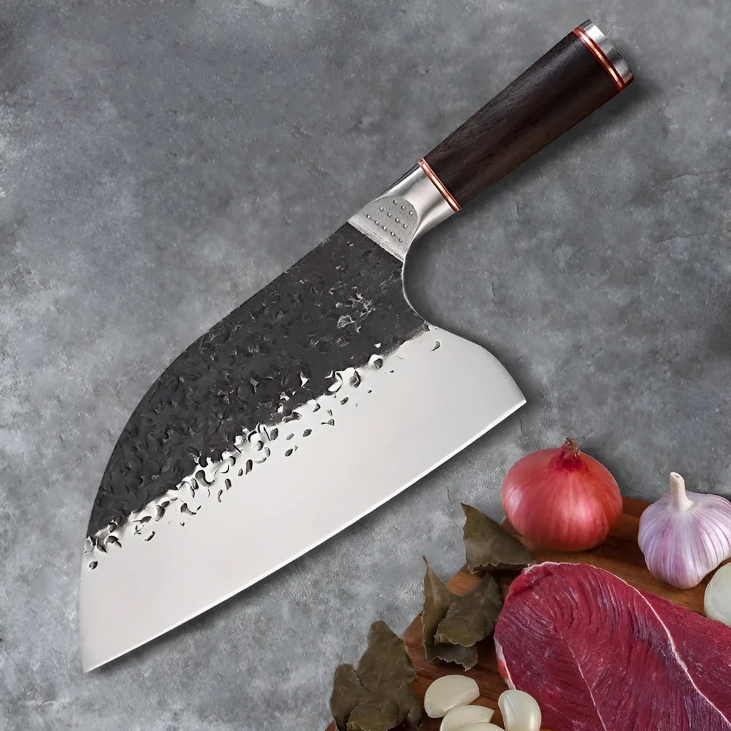 High chromium steel kitchen knife with ebony wood handle for cutting meat and bones