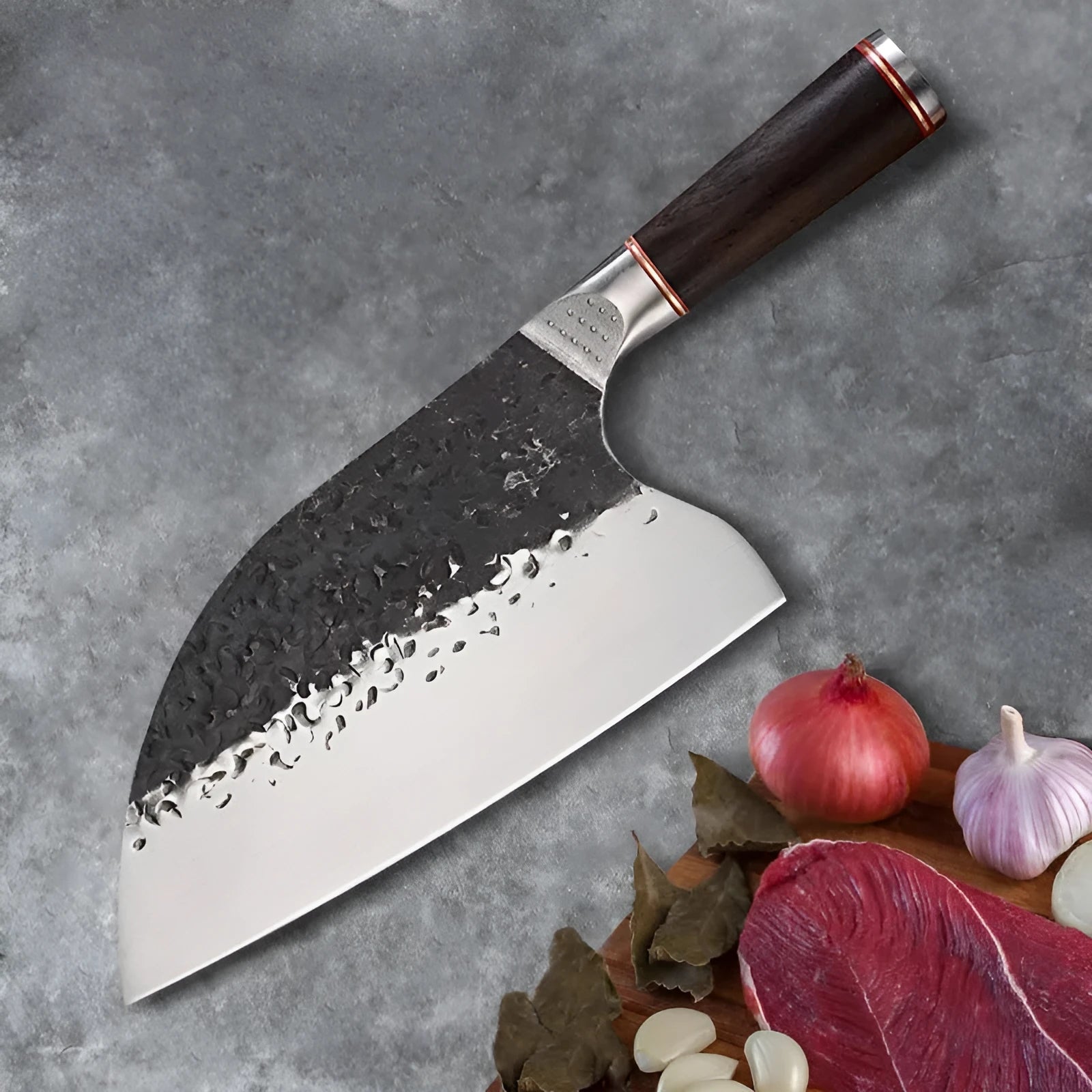 High chromium steel kitchen knife with ebony wood handle for cutting meat and bones