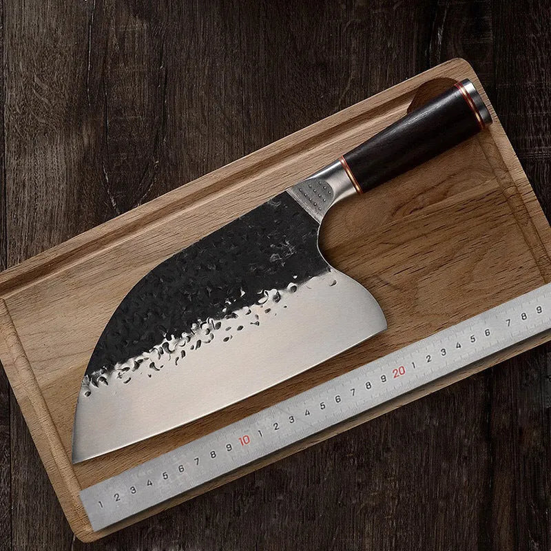 High chromium steel kitchen knife with ebony wood handle for cutting meat and bones