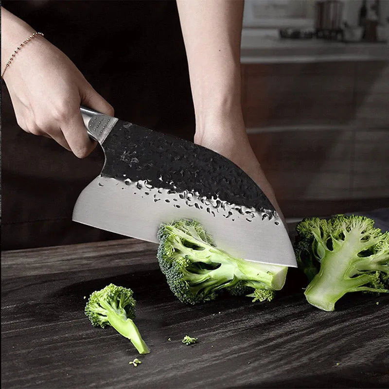 High chromium steel kitchen knife with ebony wood handle for cutting meat and bones