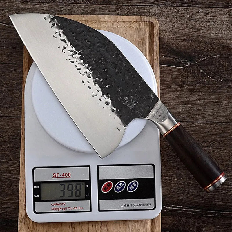 High chromium steel kitchen knife with ebony wood handle for cutting meat and bones