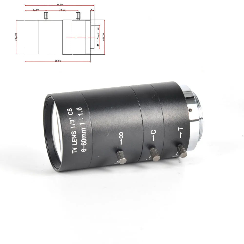 Black manual aperture CS mount CCTV camera lens with 6-60mm focal length