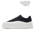 Women's thick bottom platform sneakers with suede leather, cross binding lacing, and muffin heel design in white colour