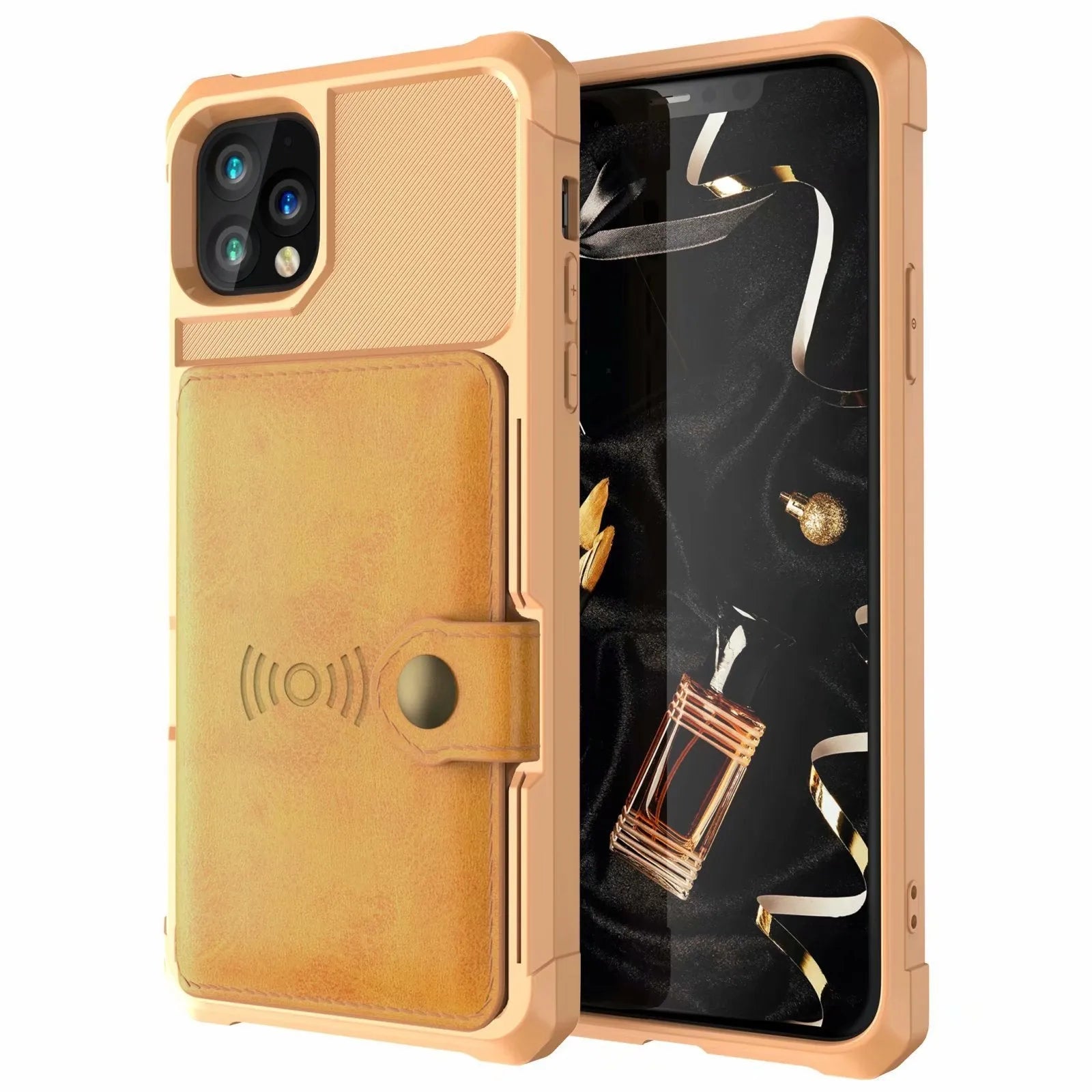 Flip wallet case with magnetic card slot for iPhone and Samsung in solid colour PU and TPU