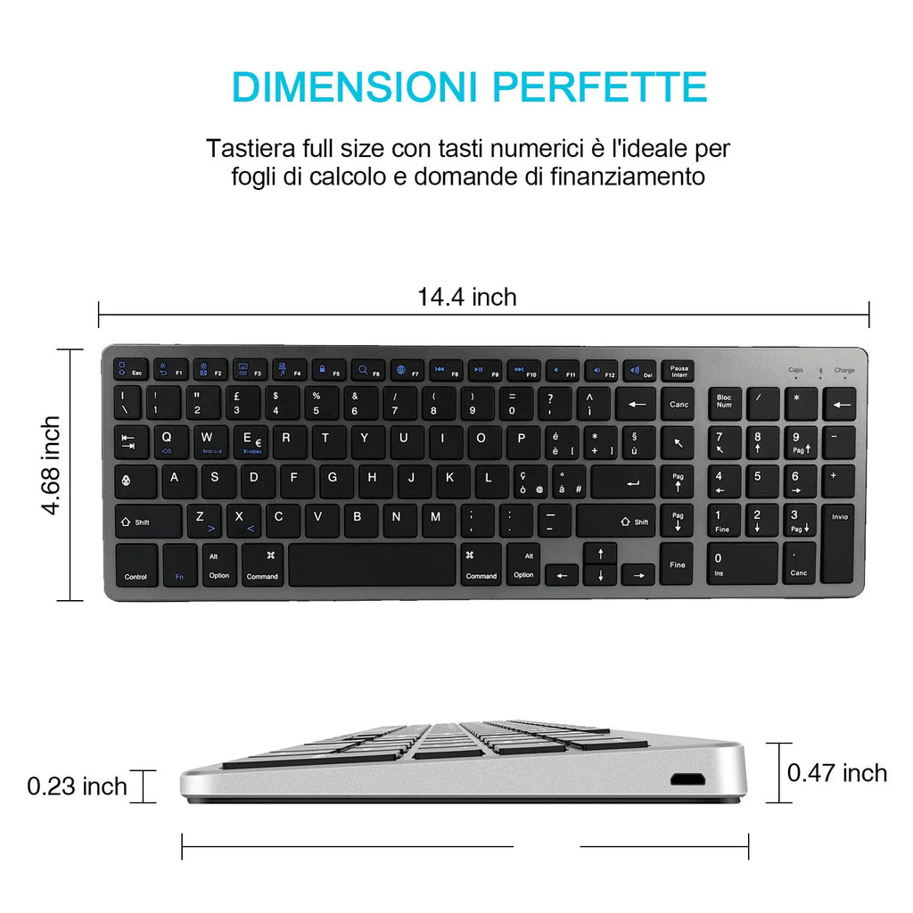 White ultra-thin Bluetooth keyboard for tablets and mobile phones showing 104-key layout