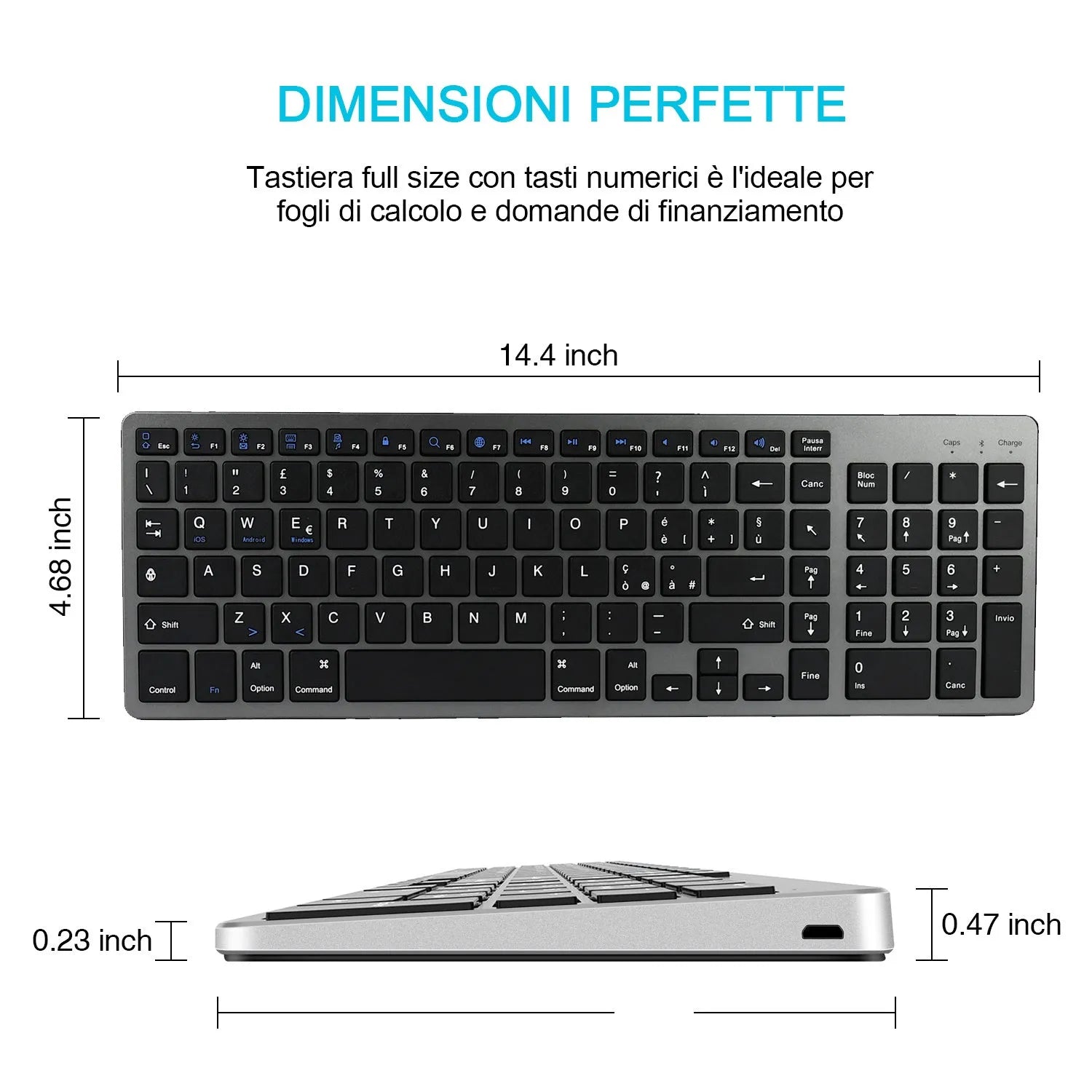 White ultra-thin Bluetooth keyboard for tablets and mobile phones showing 104-key layout