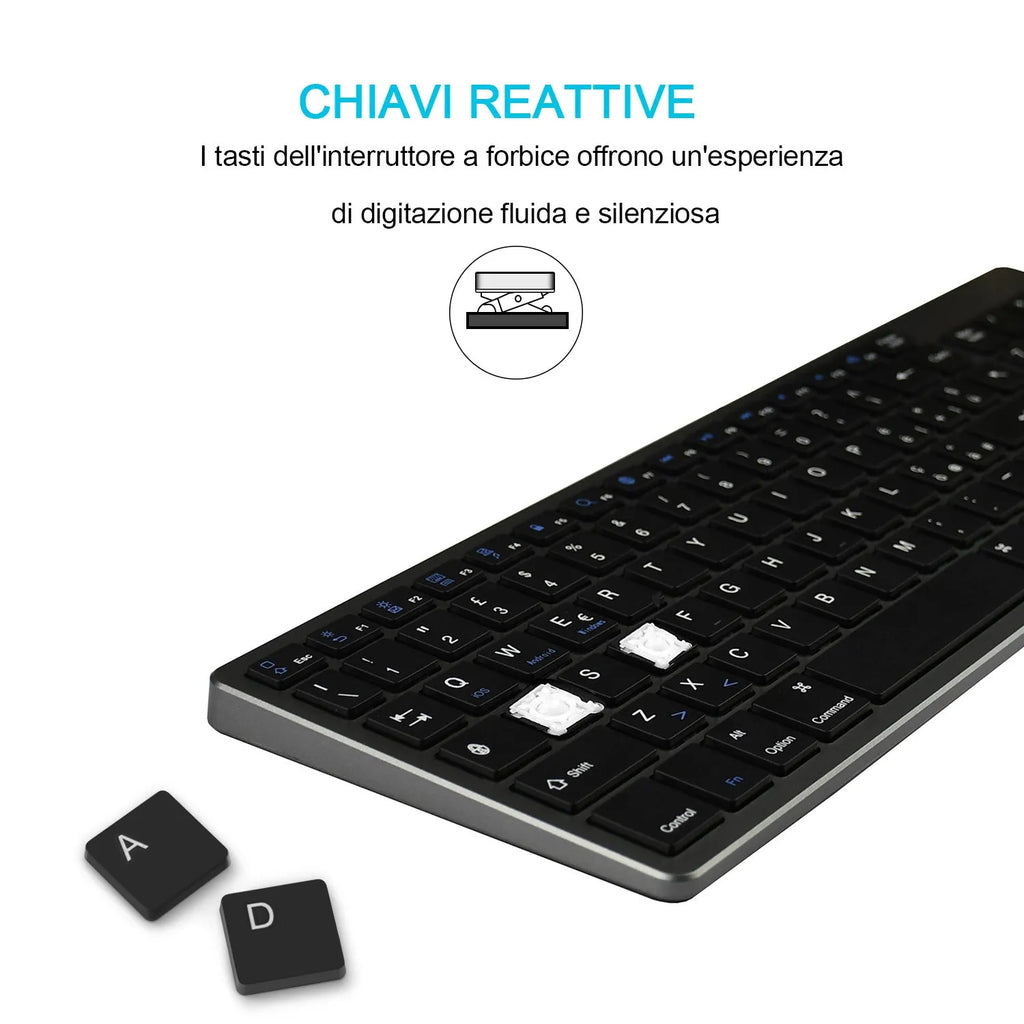 White ultra-thin Bluetooth keyboard for tablets and mobile phones showing 104-key layout
