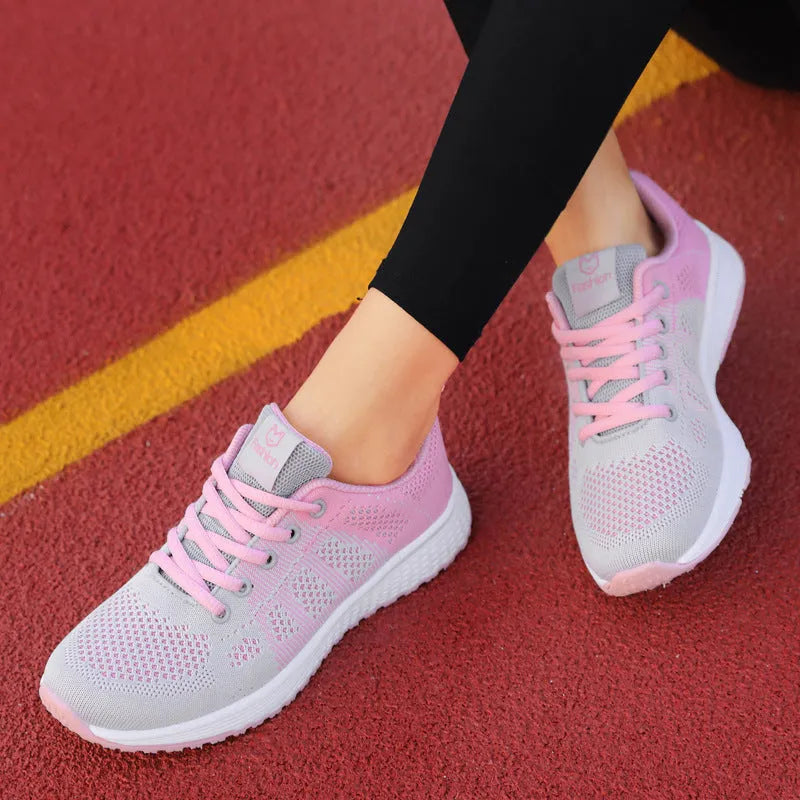 Women's high top flat board shoe with artificial PU upper, cross bind belt, and hollow out design in white, pink, or black.