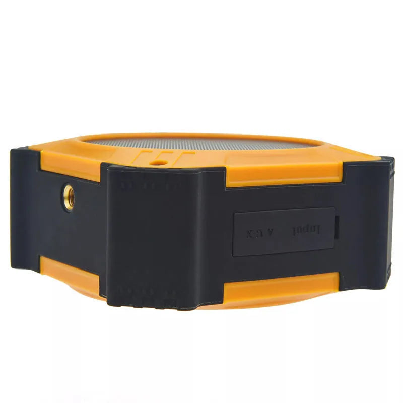 Waterproof portable Bluetooth speaker in black or blue with wrist strap, measuring 101x101x47mm
