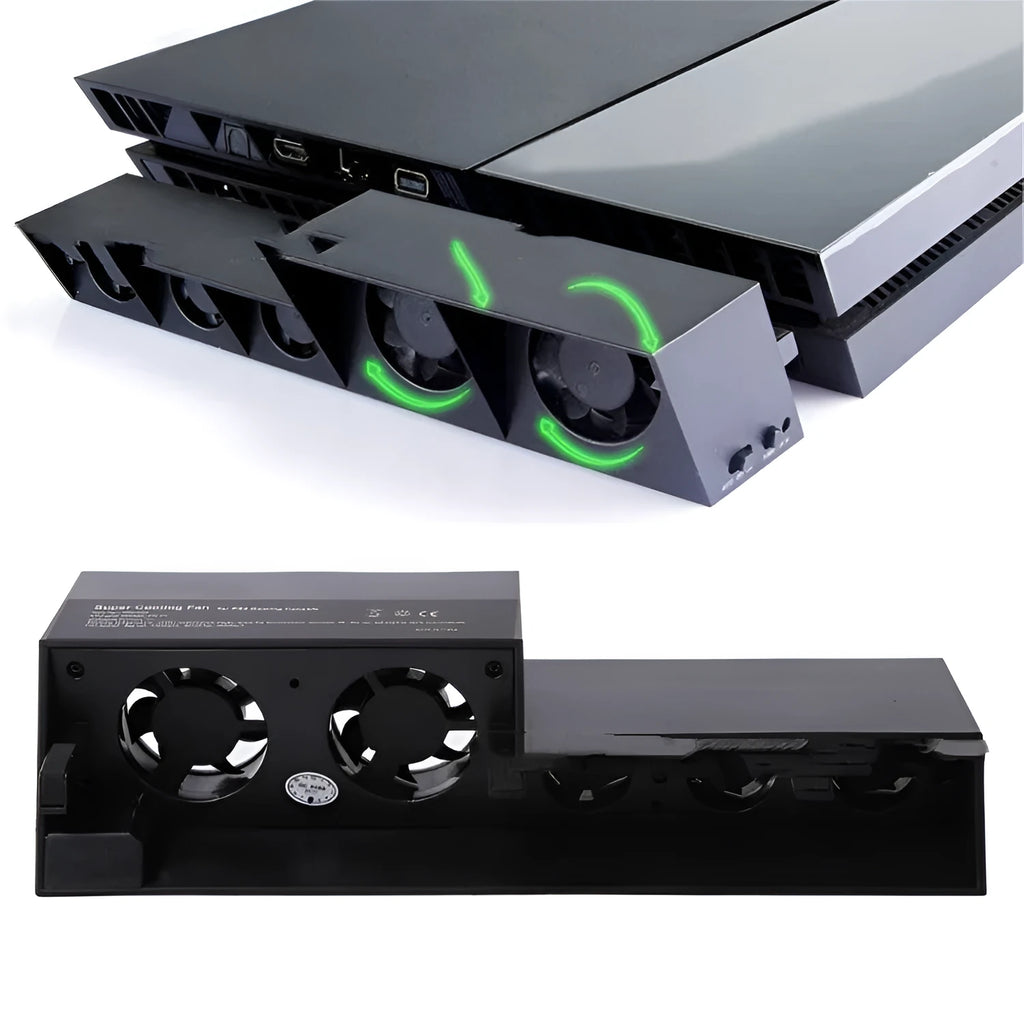 PS4 host turbo fan with dual fans and AC adapter, black colour, for PlayStation 4 console cooling