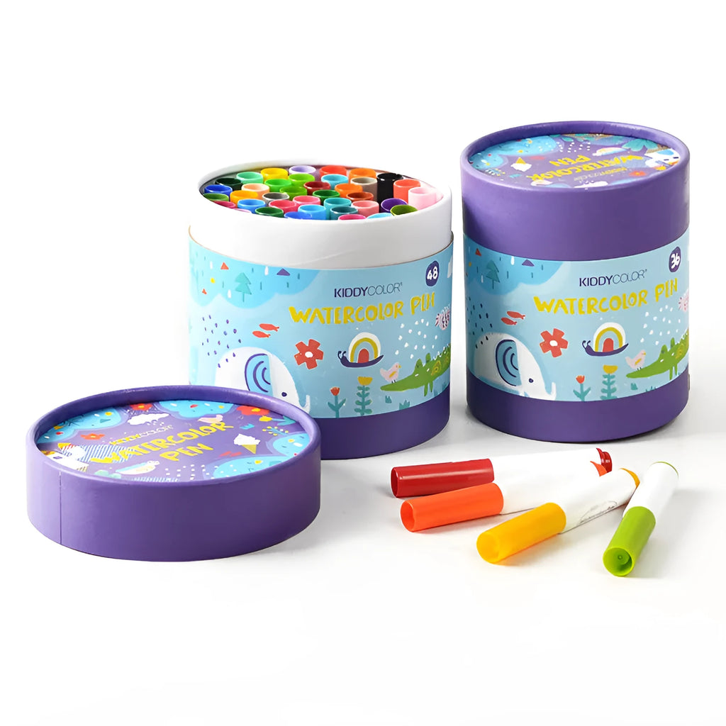 Children's washable watercolour pen set with plastic barrels in 36 or 48 colour options