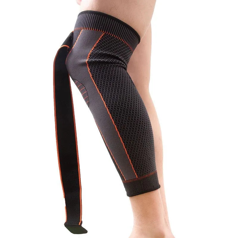 Long straps knee pads in green, polyester fibre, non-slip leggings style for sports protection