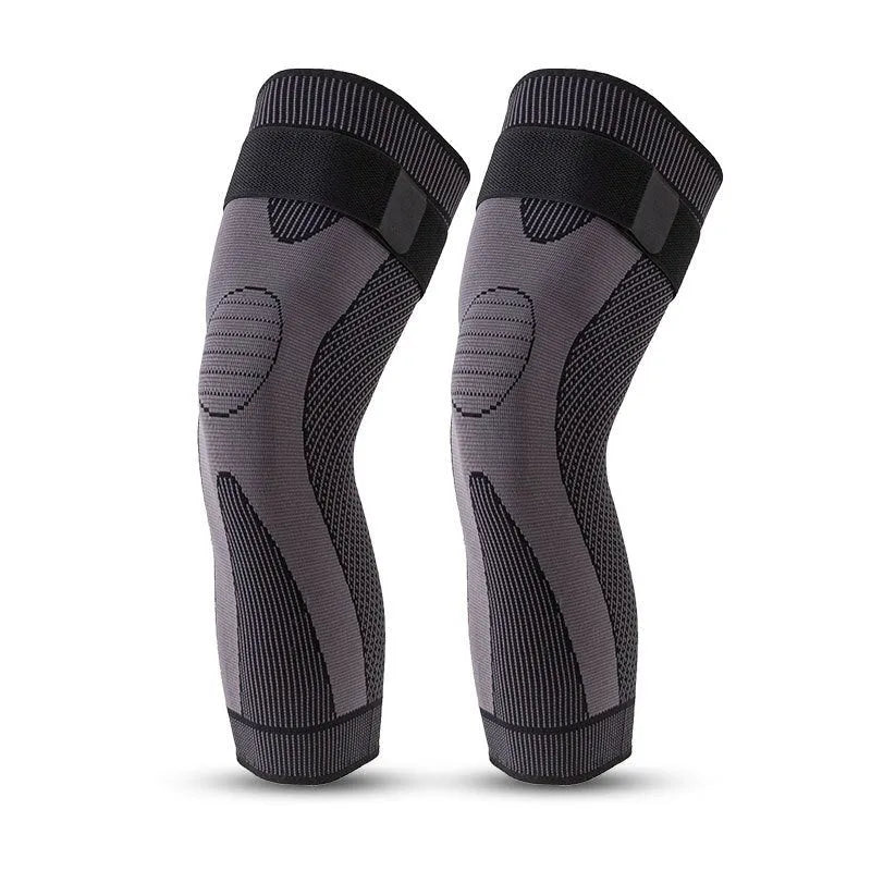 Long straps knee pads in green, polyester fibre, non-slip leggings style for sports protection