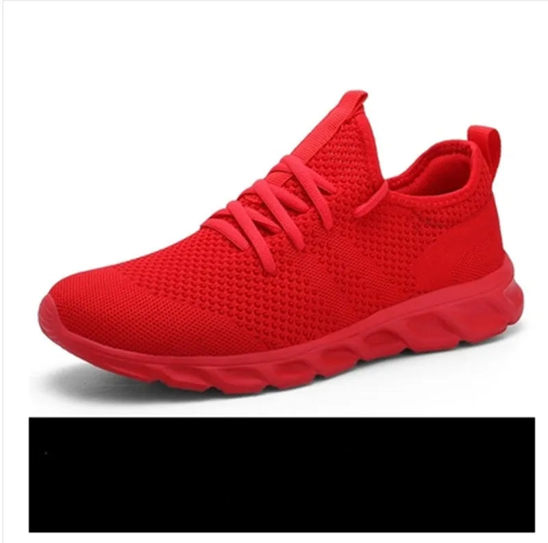 Men's black and white mesh sneakers with lace-up closure and round toe for jogging and casual wear