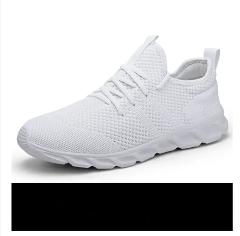 Men's black and white mesh sneakers with lace-up closure and round toe for jogging and casual wear
