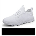 Men's black and white mesh sneakers with lace-up closure and round toe for jogging and casual wear