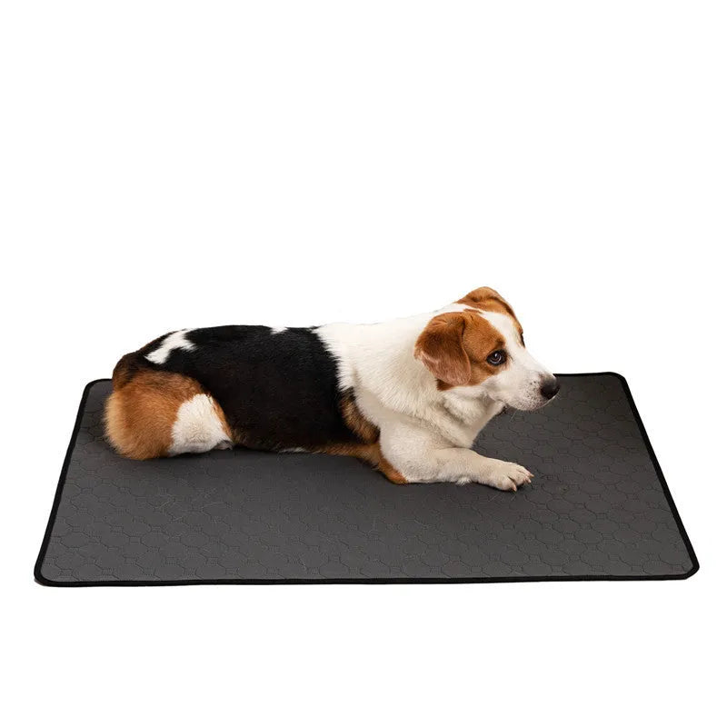 Reusable grey cloth dog training pad with waterproof backing, absorbent surface, suitable for S to XXL sizes