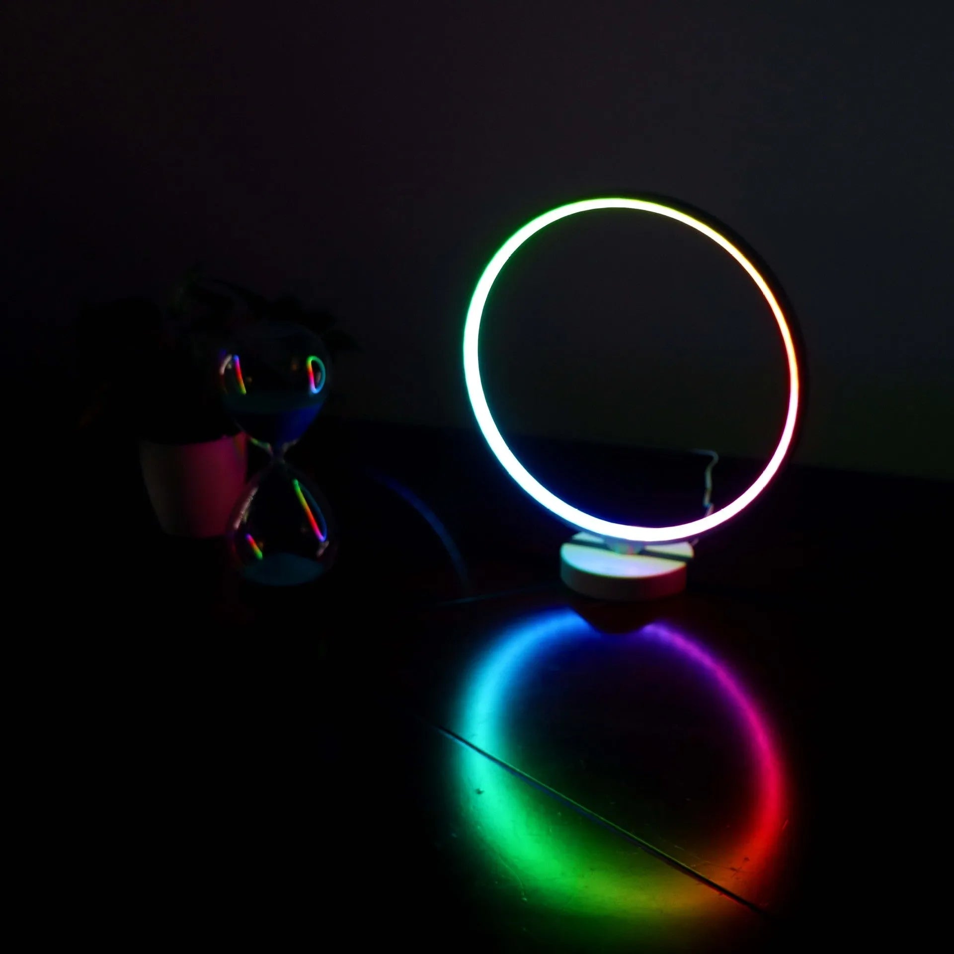 White full moon lamp table light with remote control on wooden surface