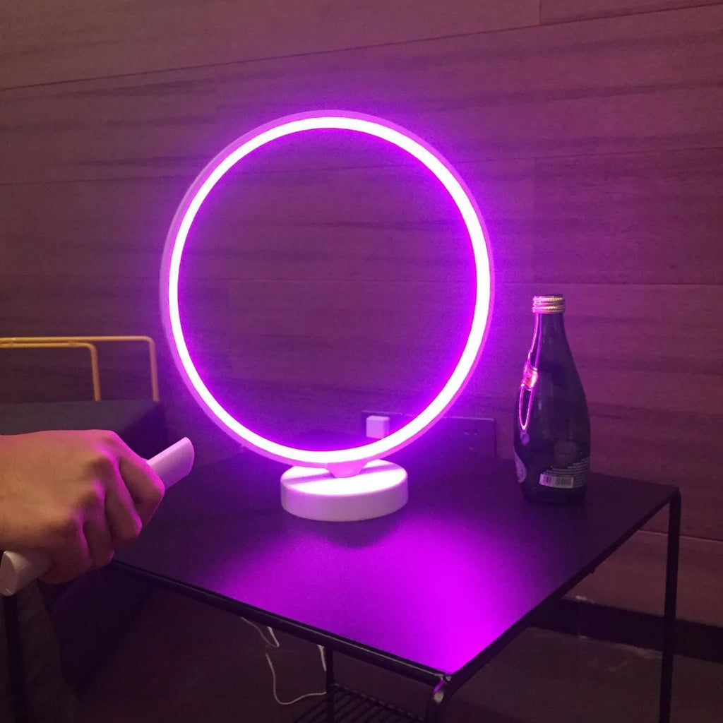 White full moon lamp table light with remote control on wooden surface