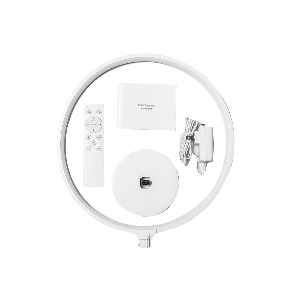 White full moon lamp table light with remote control on wooden surface