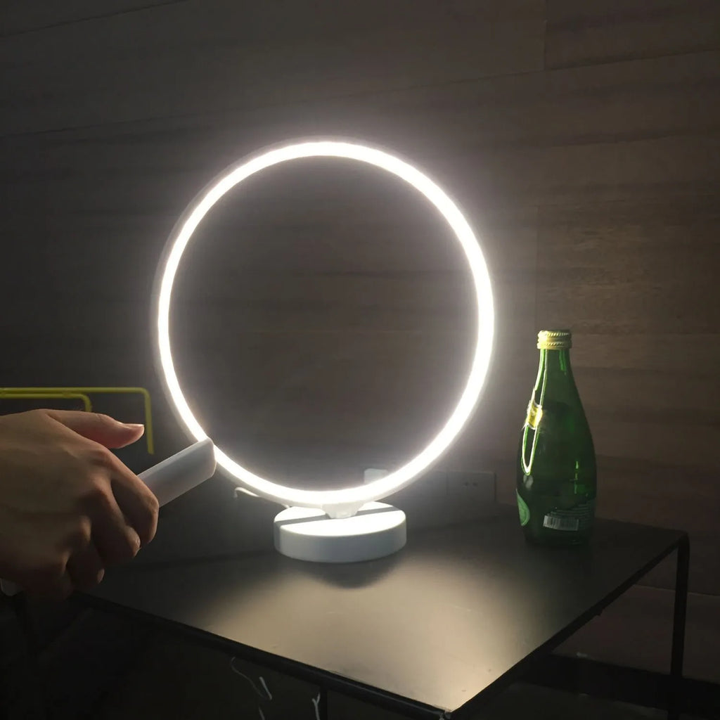 White full moon lamp table light with remote control on wooden surface
