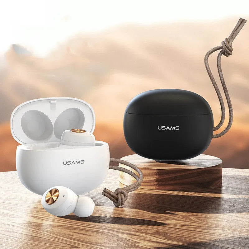 Pebble Series wireless Bluetooth TWS earbuds in black, white, and dark green with charging case