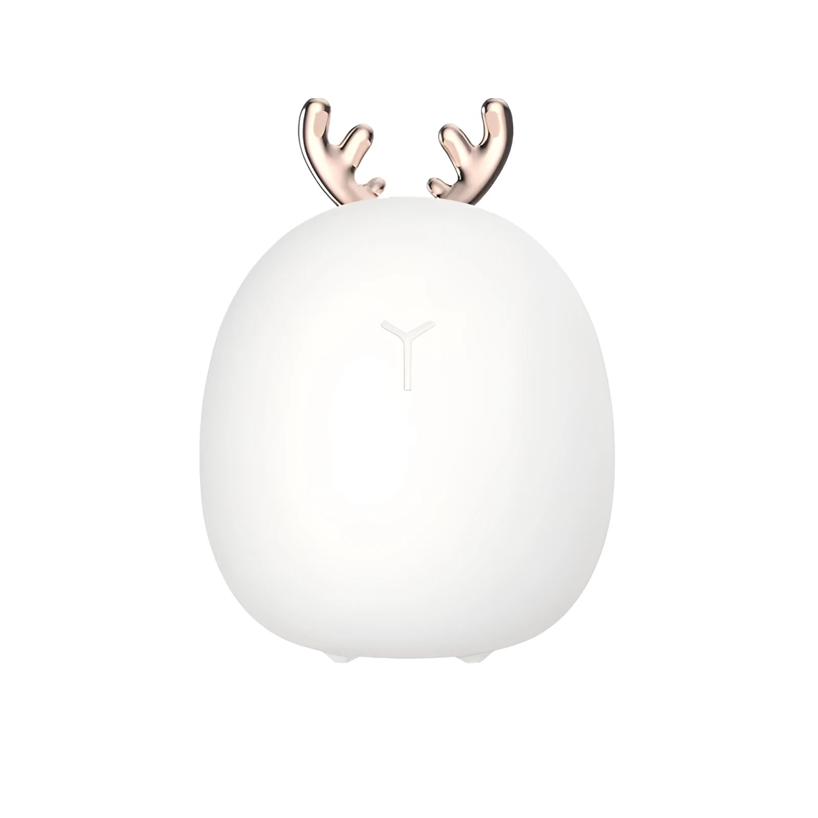 Cartoon deer silicone night light with USB charging cable and touch switch on a bedside table
