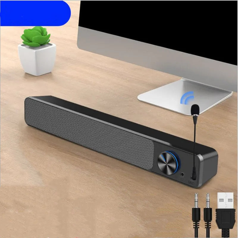 Compact black and white computer desktop speakers with USB and Bluetooth connectivity