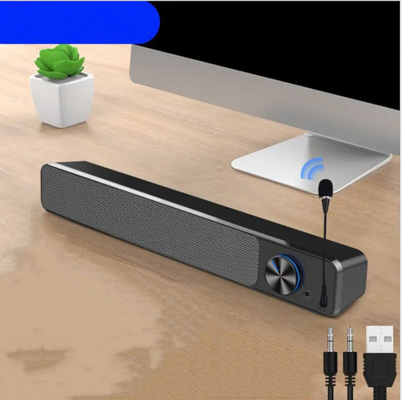 Compact black and white computer desktop speakers with USB and Bluetooth connectivity