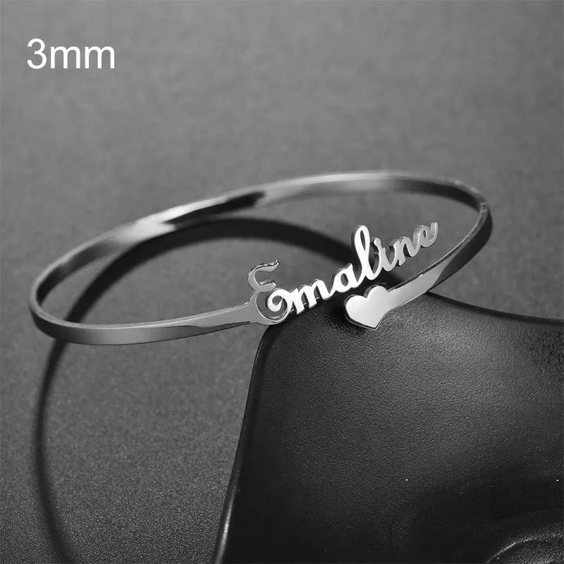 Custom name bracelet stainless steel silver finish with engraved text 6mm width