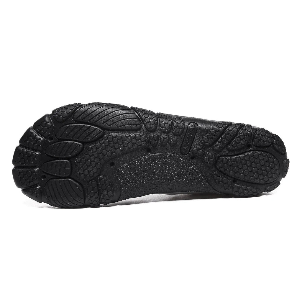 Unisex mesh river tracing shoes with rubber sole in black, grey, blue, and purple for swimming and hiking