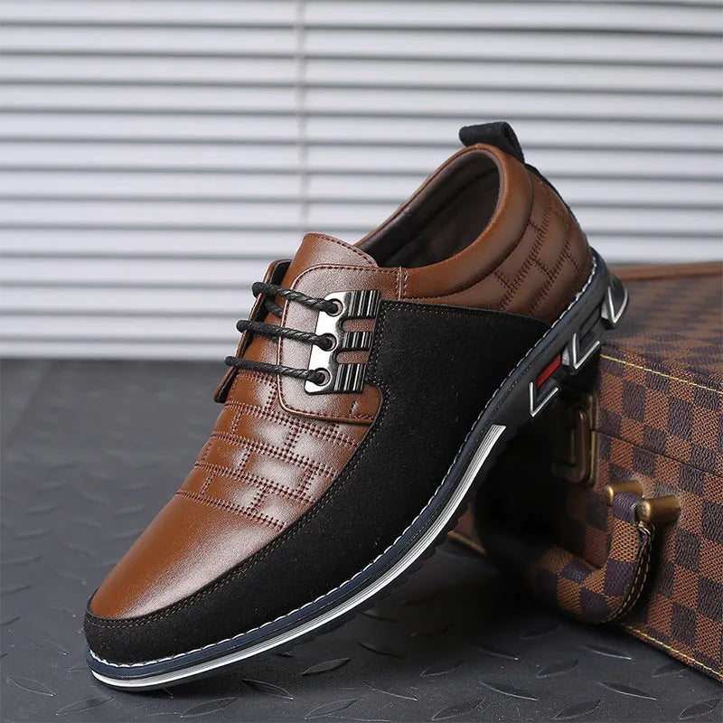 Men's casual leather shoes microfiber leather British style black lace-up low heel