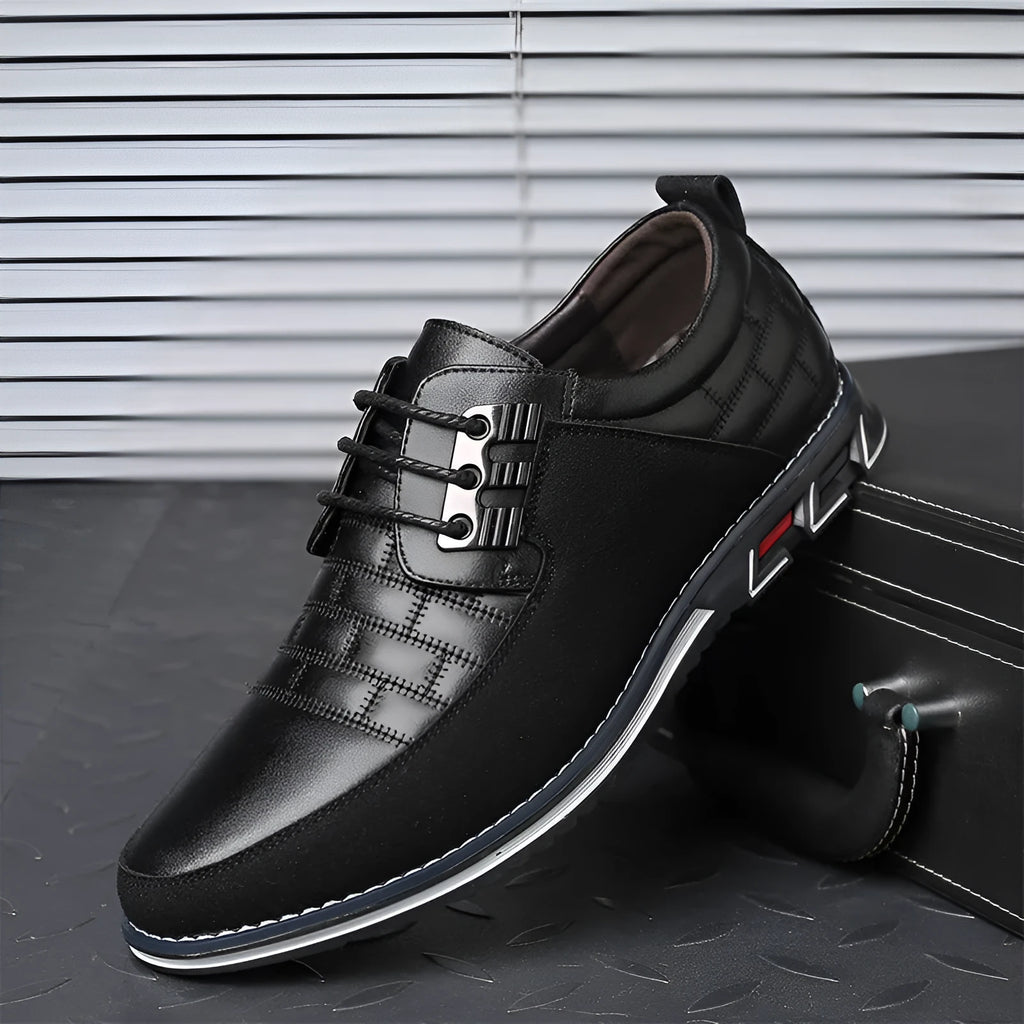 Men's casual leather shoes microfiber leather British style black lace-up low heel