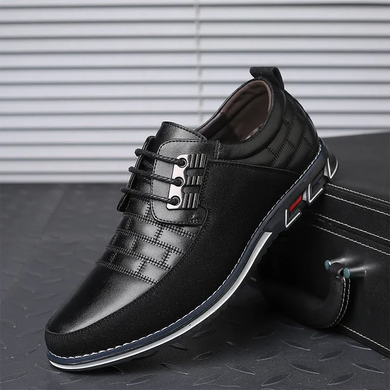 Men's casual leather shoes microfiber leather British style black lace-up low heel