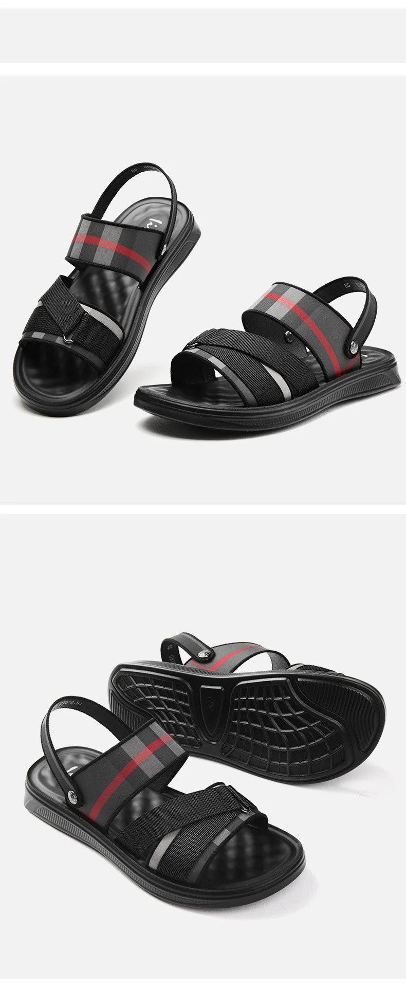 Youth leisure sports sandals with blue Lycra upper and polyurethane sole on a size conversion chart background.