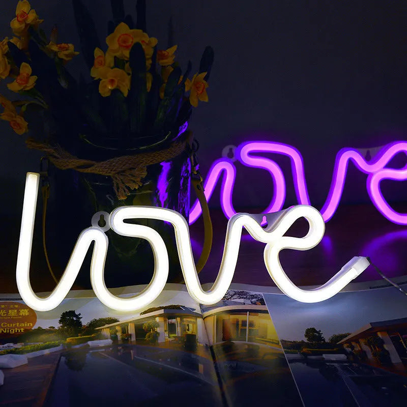 Love-shaped pink LED neon sign light with silicone shell for indoor decoration
