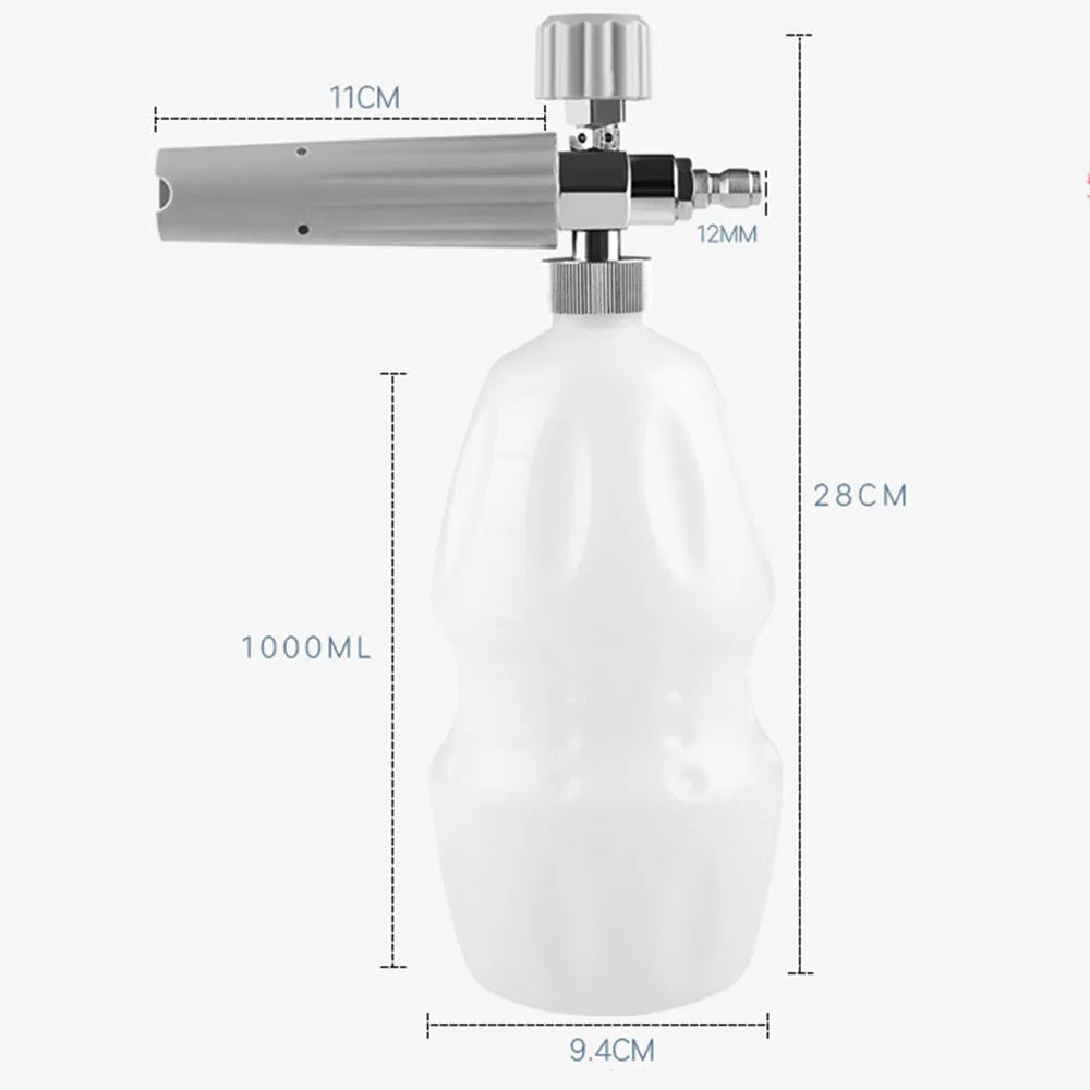 High pressure car wash water gun foam pot with pure copper tip and adjustable nozzle in grey