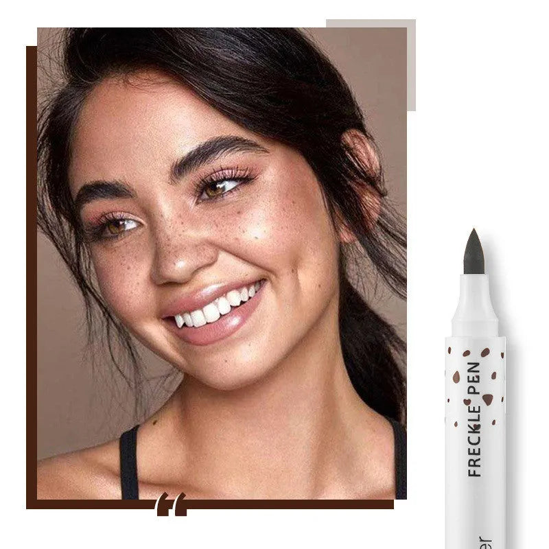 Natural freckle pen creating temporary freckles on face, light brown and dark brown available