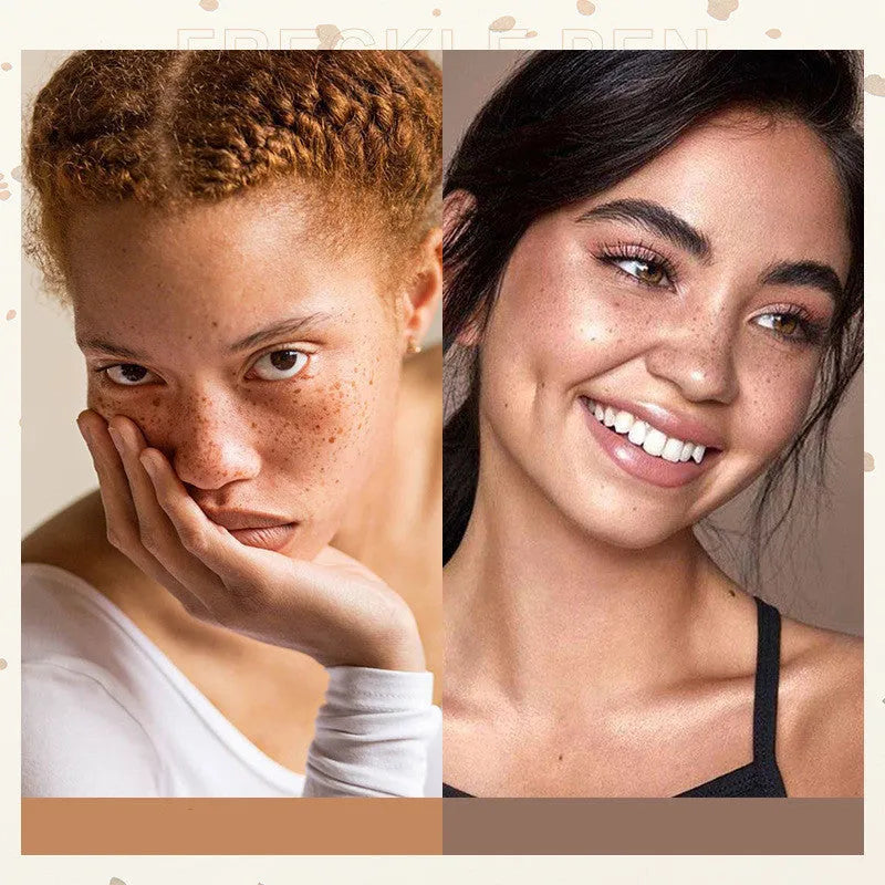 Natural freckle pen creating temporary freckles on face, light brown and dark brown available